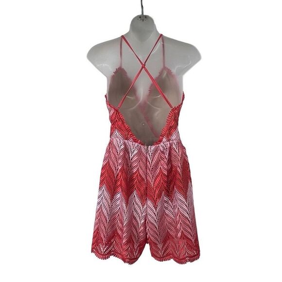 Dress The Population Brigitte Chevron Lace Romper Pink Sz M Women’s - Picture 2 of 9